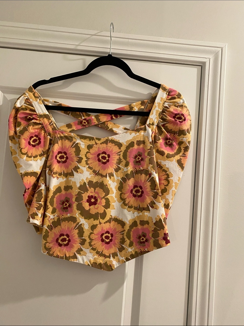 Free People Floral Square-Neck Crop Top - Pink & Yellow